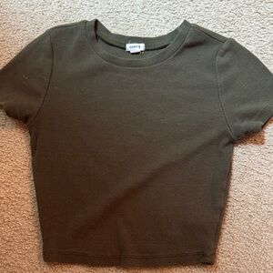 Garage Olive Ribbed Crop Tee